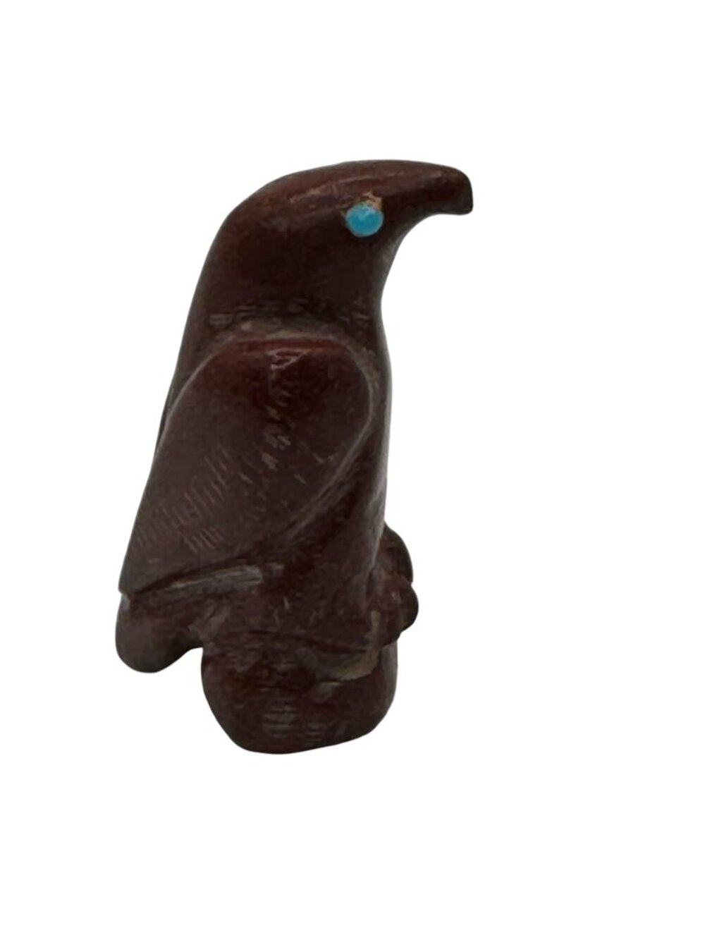 Vtg Zuni Fetish Hand-Carved Red Stone Eagle Bird Figurine Turquoise Eyes 1.5"